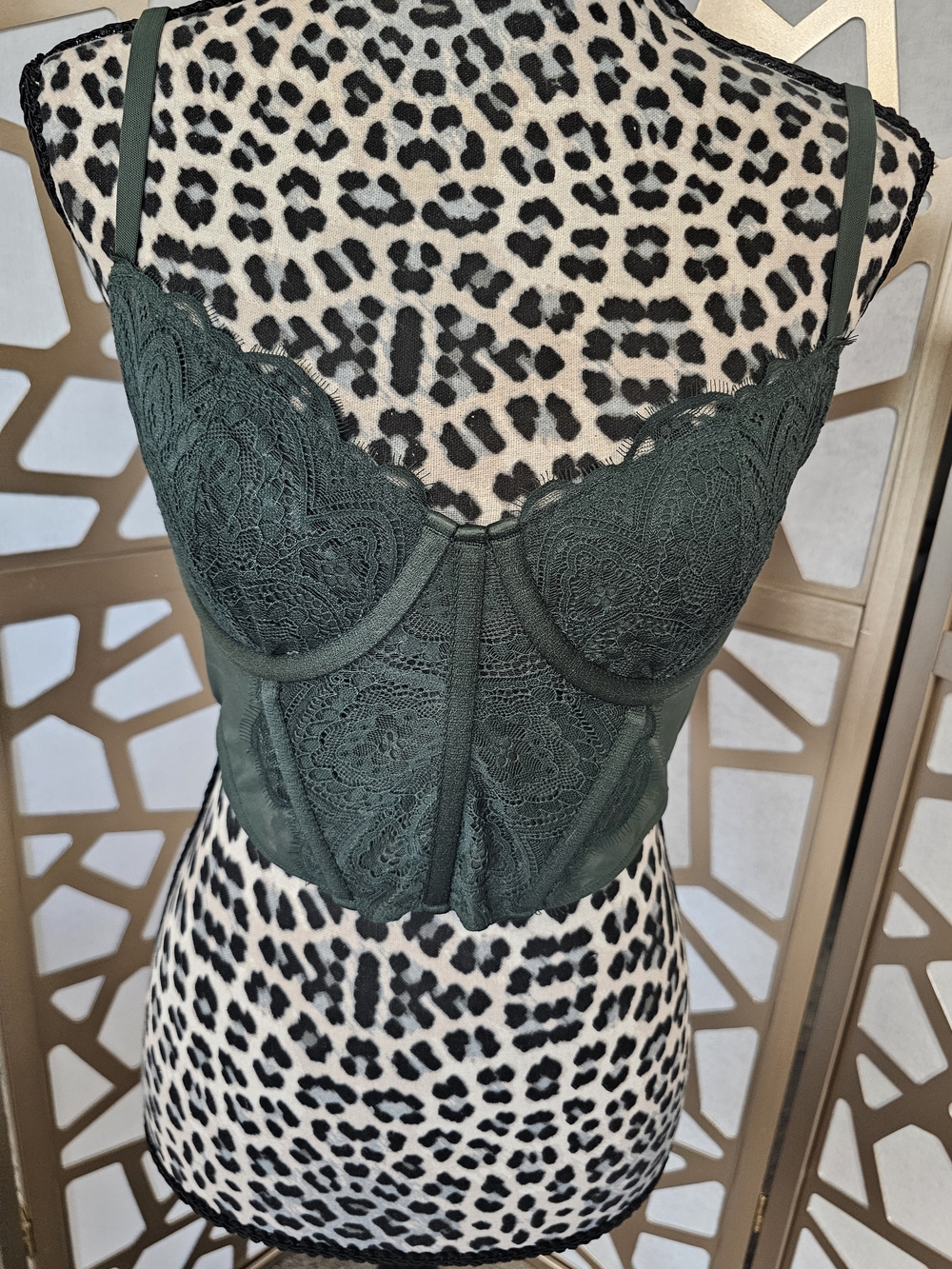 Lace Longline Bralette in Dark Green